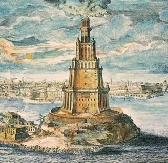 O farol de alexandria, uma das sete maravilhas do mundo