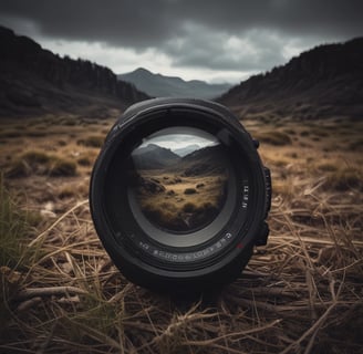 image of a camera lens with a landscape