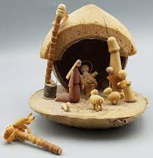 Nativity carved from coconut