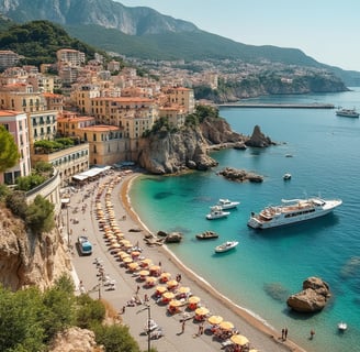 a beach with a boat and a boat in the water in Eze