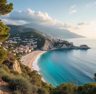 a beach with a view of a beach and a sandy beach