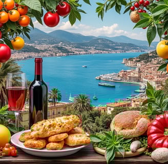a plate of food and a bottle of wine in Nice
