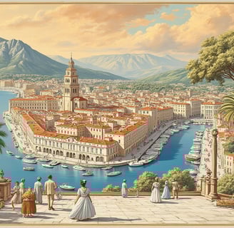 a painting of a cityscape of a city
