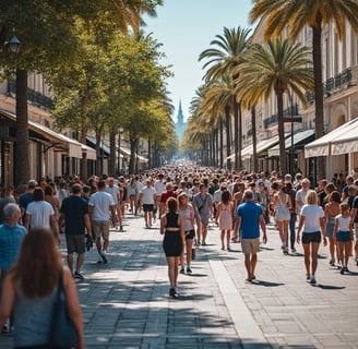 a crowd of people walking down a street in Nice
