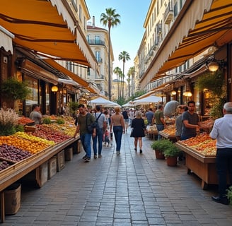 a group of people walking down a street in Cannes