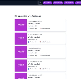 screenshot of the Live training app