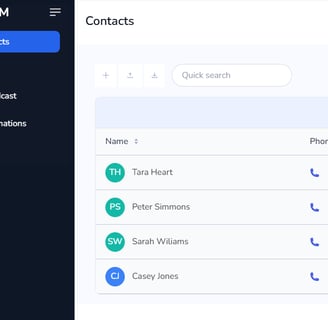 screenshot of the CRM system showing the contact list