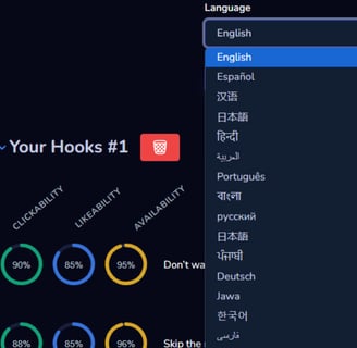 screenshot of some laungages that are supported