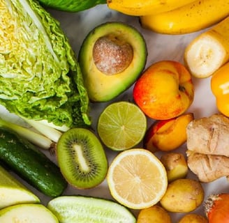 a variety of fruits and vegetables are shown here