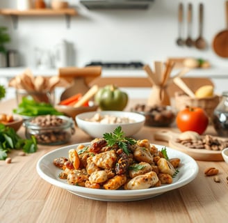 a table with bowls of food and a bowl of nuts