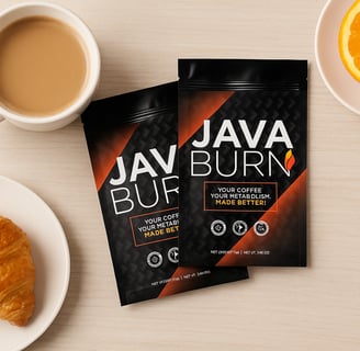 JavaBurn supplement pouches on a breakfast table, promoting metabolism boost&weight loss