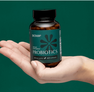 Bioma Probiotics supplement bottle for gut health and digestive wellness