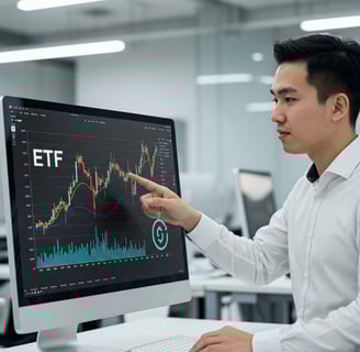 Una gráfica sencilla en una pantalla de ordenador mostrando un ETF con varias líneas de colores y un
