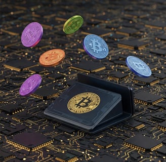 imagen de monedas digitales flotando sobre un fondo de circuitos