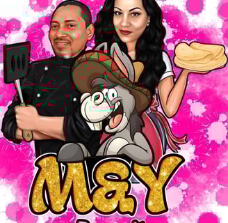 a cartoonish image of a man and woman with a hat and a hat
