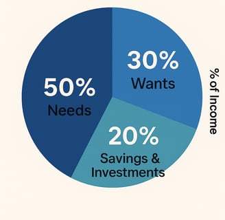 Pie chart show the need wants and saving percentages of your income