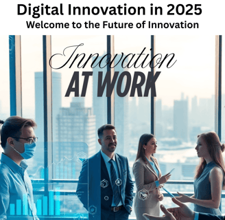 Digital Innovation in 2025, Team in a smart office discussing digital innovation.