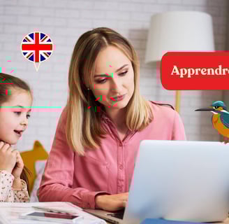 a woman and child learning English. Une femme et une enfant qui apprennent l'anglais