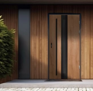 a door with a wooden door and a door handle