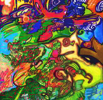 Close up of an intuitive personalized Reiki art color pens soul path portrait
