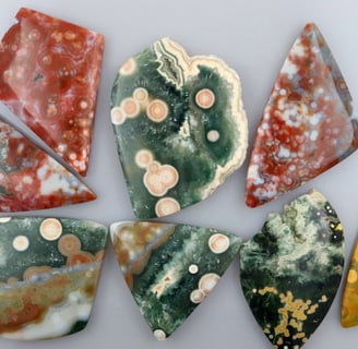 red ocean jasper cabochons and bulls eye ocean jasper cabochons