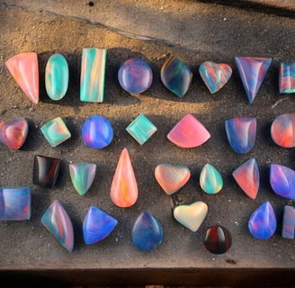 colourful selection of opal cabochons with lots of opal flash