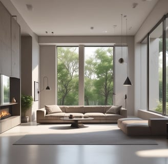 Modern interior design featuring a vertical wooden slat wall accent, a framed black-and-white photograph of hands releasing sand, and minimalistic decor including a candle holder and vases with dried plants. Light and airy with a contemporary aesthetic.