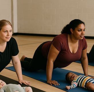 two mums stretching