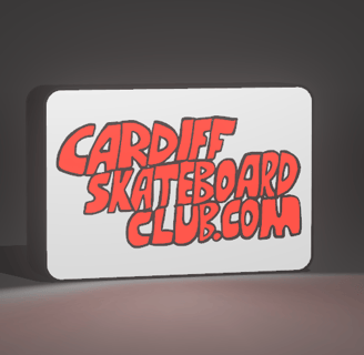 Creative workspace showing 3D printer producing custom lightbox for a Cardiff skatepark.