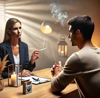 a man and woman smoking a cigarette
