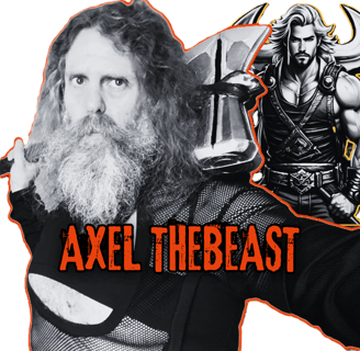 black white image of Axel TheBeast with his spirit companion behind