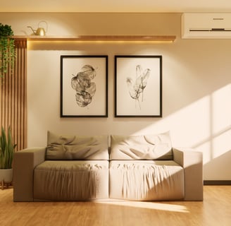 Sala de estar com sofá e decoração