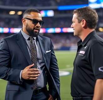 investigator speaking with nfl owner sideline