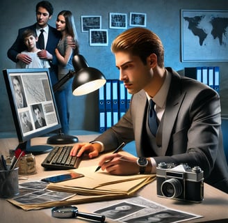 a private investigator completing a case for a family with a missing person