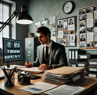 a man in a suit and tie is sitting at a desk