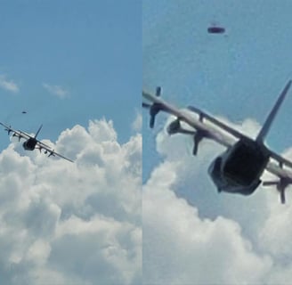 two planes flying in the sky with clouds and UAP