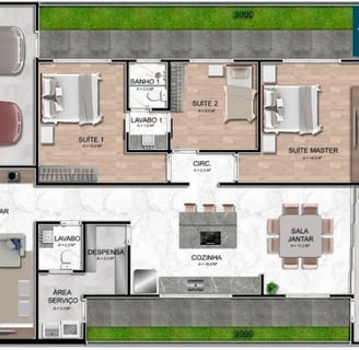 a house plan with a large living room and a kitchen