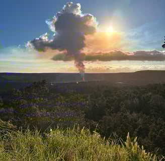 smoke plume rising from Kilauea eruption in Halema'uma'u Crater as seen from Walden Ledge