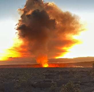 Smoke plume rising out of Halema'uma'u Crater inside Kilauea Calder, as seen from caldera floor