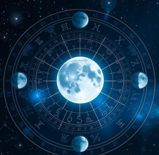 a moon with a blue sky and stars in the background