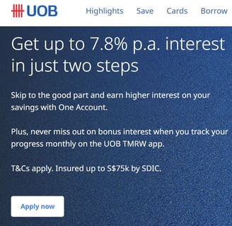 UOB bank offer high yield interest return