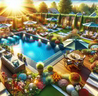 a pool with a pool and a patio area