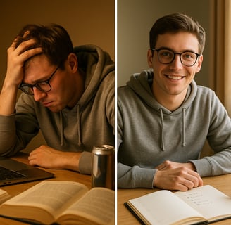 Before and after using aromatherapy for focus- stressed student versus relaxed and focussed