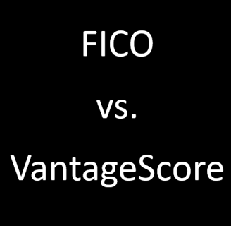 FICO vs VantageScore in white text on a black background.