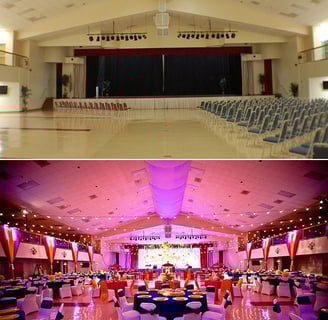 exemples de configuration d'espace pour DJ, pistes de danse, podiums.