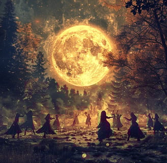 a group of witches celebrating the full moon