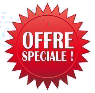 a red badge with the words offre special offer