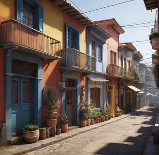 rua típica brasileira, sobrados coloridos com sacadas, transmitindo sensação de aconchego