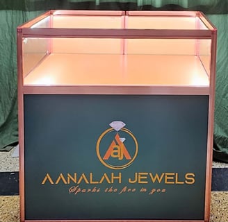Portable display case with a glass top with LED strip light