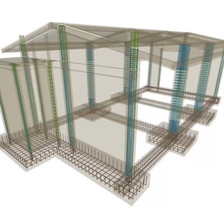 Modelo estructural BIM de cimentación y columnas para proyectos de ingeniería civil y edificaciones.